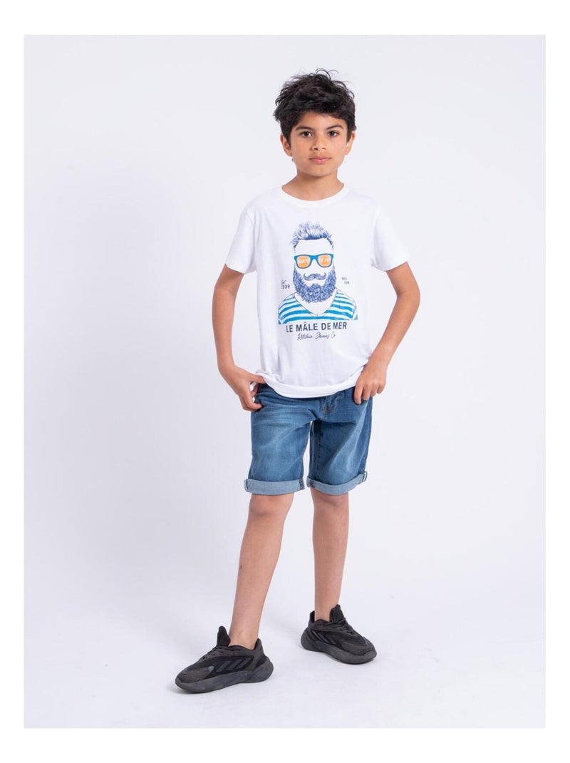 NABARZU-J T-shirt met korte mouwen en ronde hals van puur katoen Wit - Kiabi