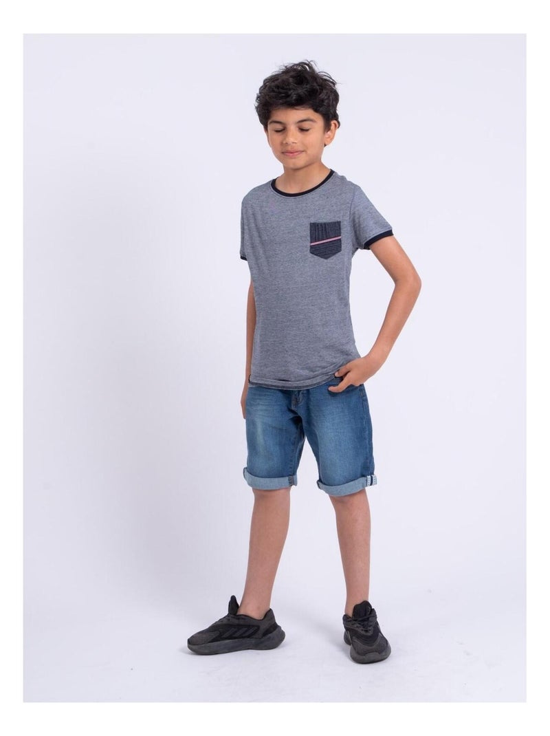NABASTIL-J T-shirt met korte mouwen en ronde hals van puur katoen Marineblauw - Kiabi