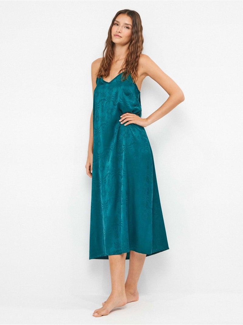 Nachthemd in flessengroene kleur in satijnen jacquard Blauw Groen - Kiabi