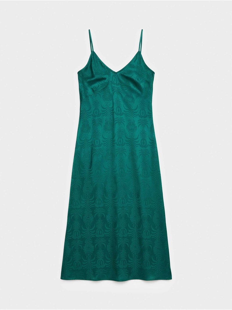 Nachthemd in flessengroene kleur in satijnen jacquard Blauw Groen - Kiabi
