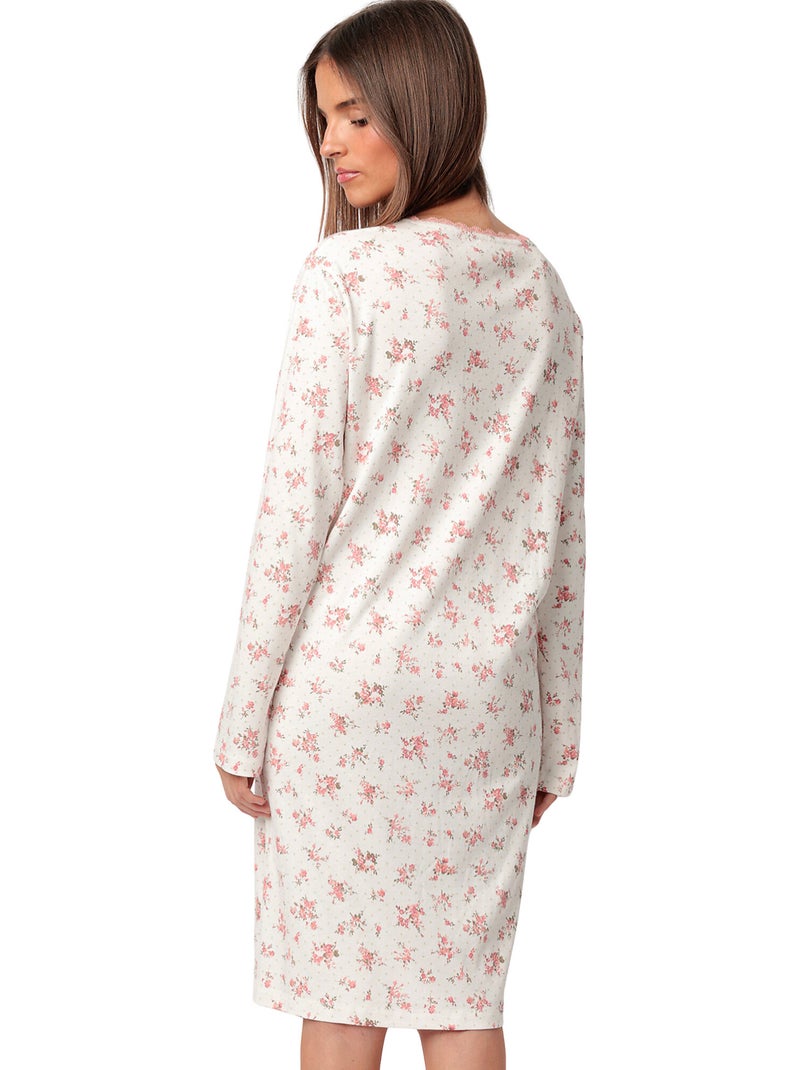 Nachthemd met lange mouwen dots and flowers Koraaloranje - Kiabi