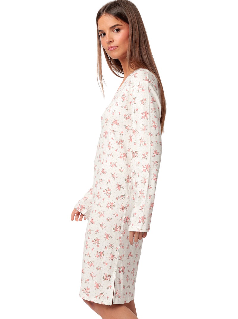 Nachthemd met lange mouwen dots and flowers Koraaloranje - Kiabi