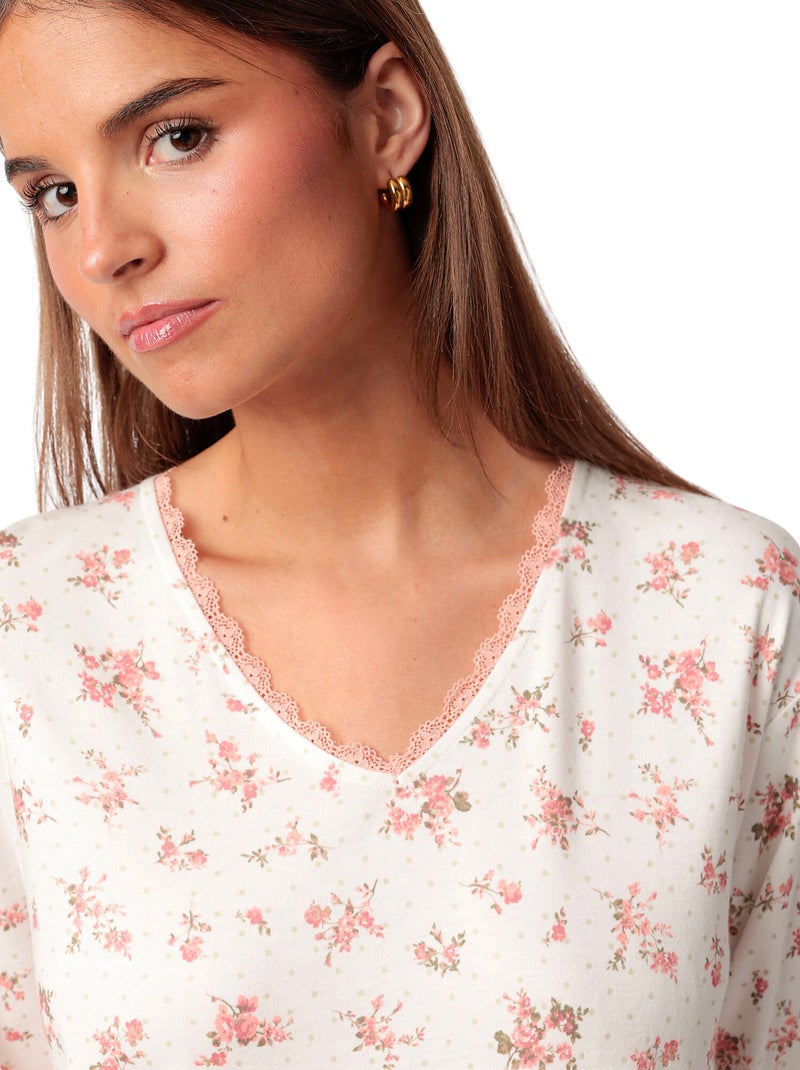 Nachthemd met lange mouwen dots and flowers Koraaloranje - Kiabi