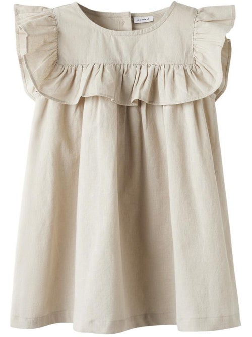 Name It Alinnen Beige Jurk voor Meisjes - Kiabi Name It Alinnen Beige Jurk voor Meisjes - Kiabi