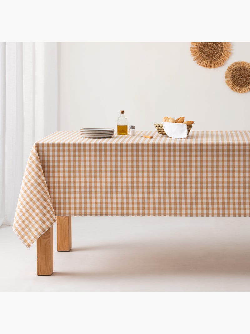 Nappe anti-taches à carreaux vichy, tissée, toucher textile - Gamusi. Beige - Kiabi