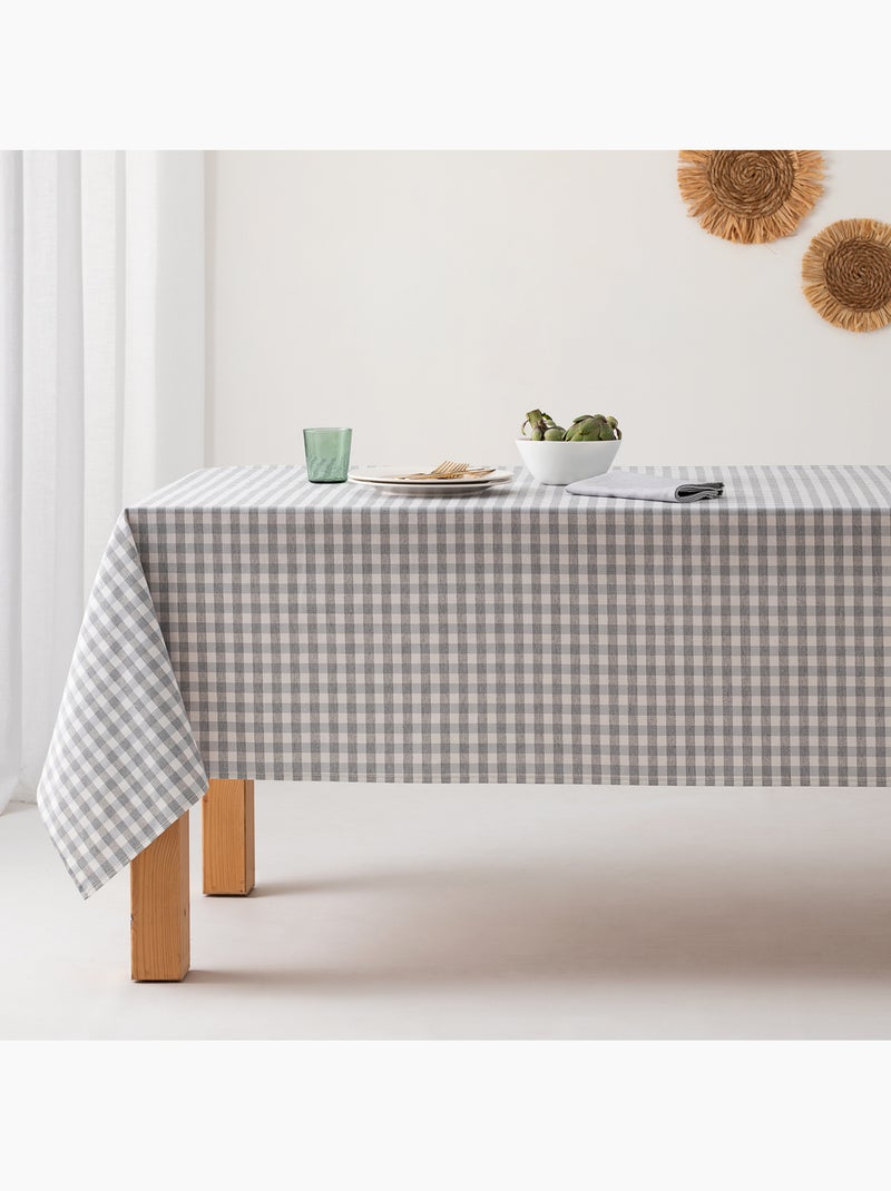 Nappe anti-taches à carreaux vichy, tissée, toucher textile - Gamusi. Gris clair - Kiabi