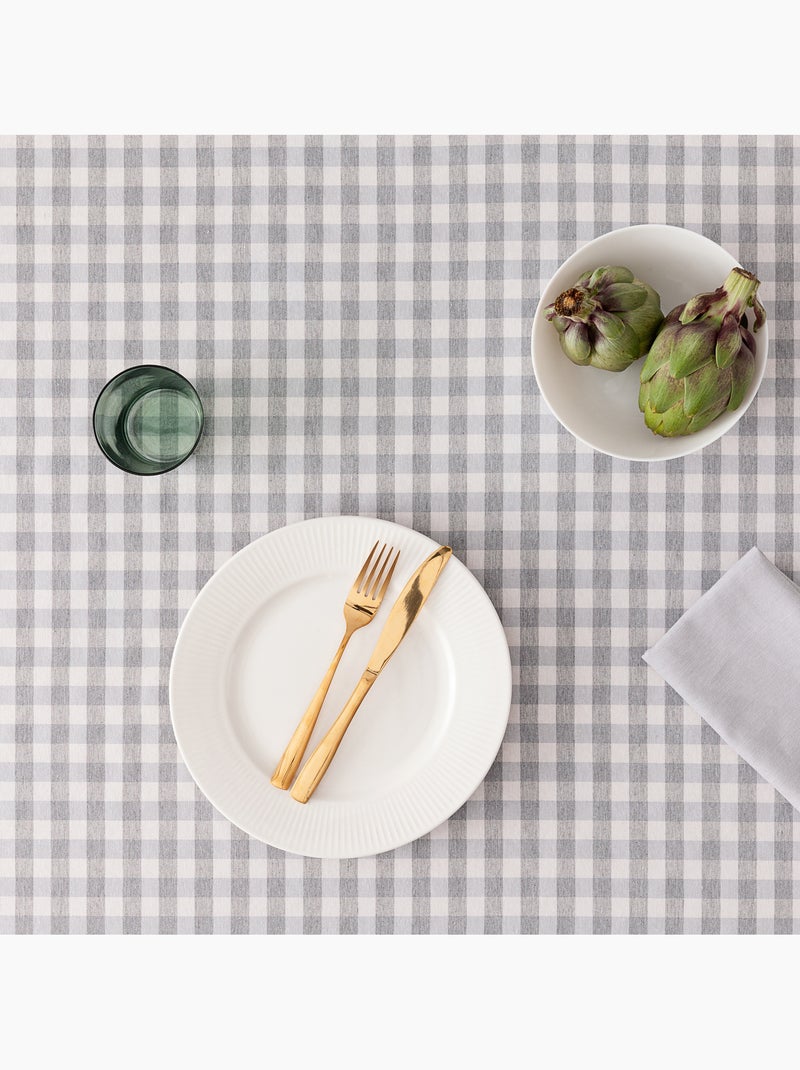 Nappe anti-taches à carreaux vichy, tissée, toucher textile - Gamusi. Gris clair - Kiabi