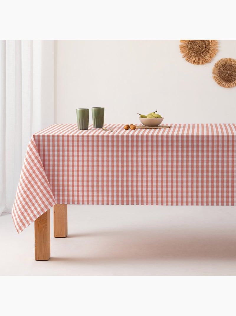Nappe anti-taches à carreaux vichy, tissée, toucher textile - Gamusi. Rose saumon - Kiabi