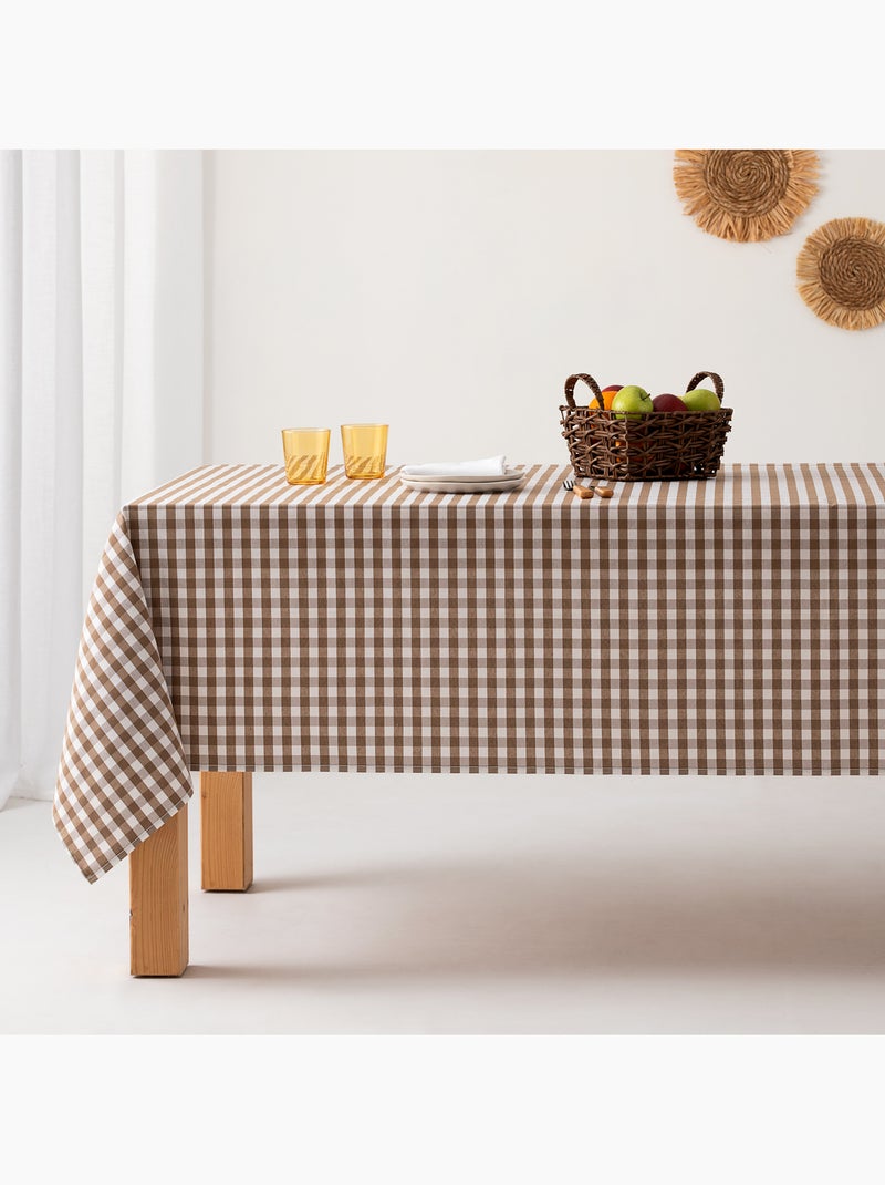 Nappe anti-taches à carreaux vichy, tissée, toucher textile - Gamusi. Taupe - Kiabi