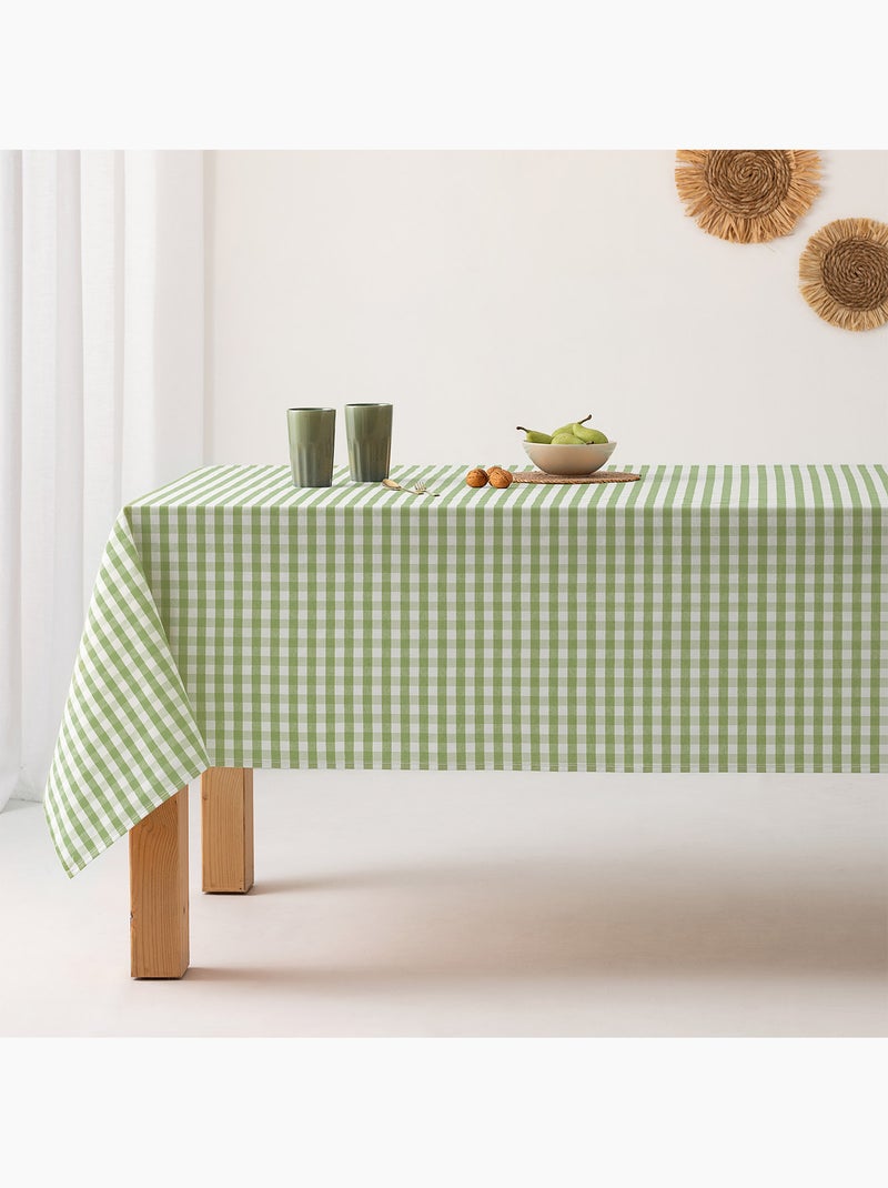 Nappe anti-taches à carreaux vichy, tissée, toucher textile - Gamusi. Vert olive - Kiabi