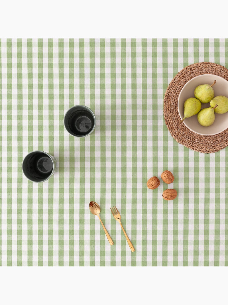 Nappe anti-taches à carreaux vichy, tissée, toucher textile - Gamusi. Vert olive - Kiabi
