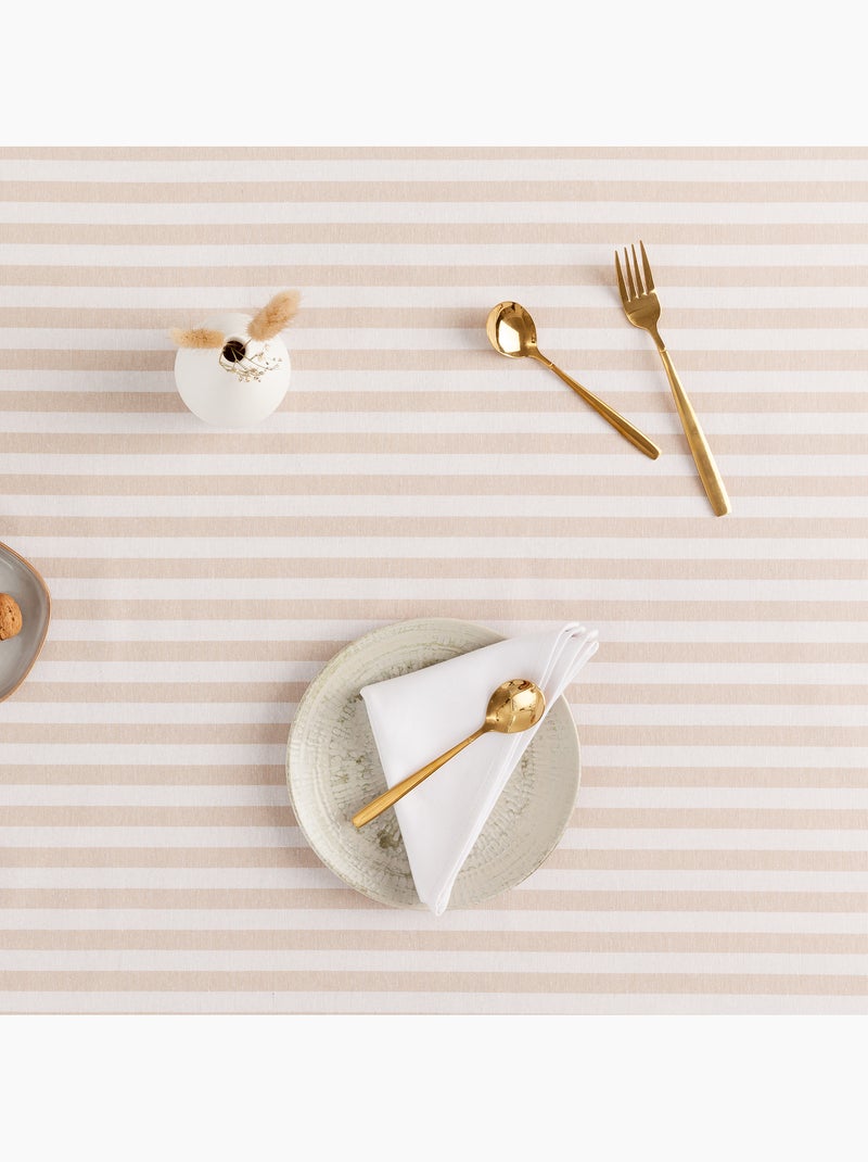 Nappe anti-taches en coton à larges rayures - gamusi. Beige - Kiabi