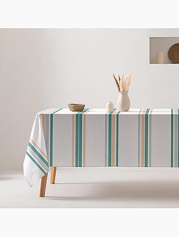 Nappe anti-taches en coton, motif à larges rayures, tombé naturel, effet tissu - Gamusi.