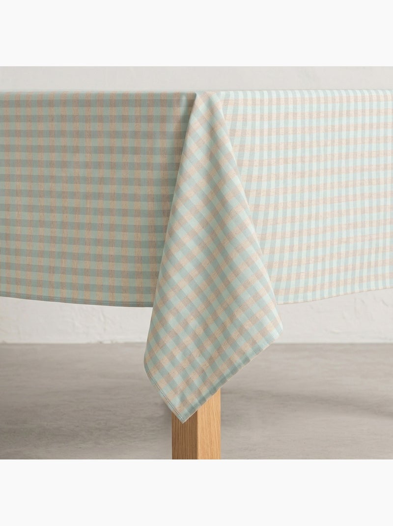 Nappe antitache à carreaux vichy. Mélange de coton et lin tissé, toucher naturel - Gamusi. Bleu turquoise - Kiabi