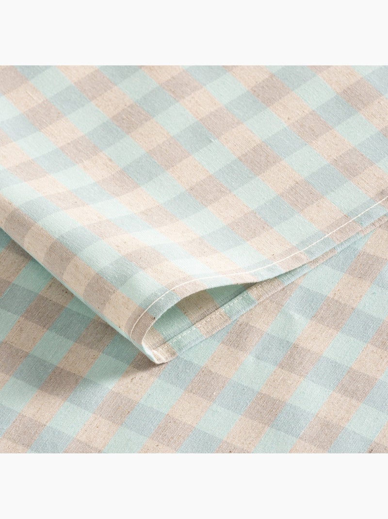 Nappe antitache à carreaux vichy. Mélange de coton et lin tissé, toucher naturel - Gamusi. Bleu turquoise - Kiabi