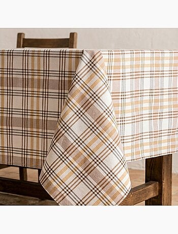 Nappe antitache motif tartan, toucher et tombé naturels - Gamusi.