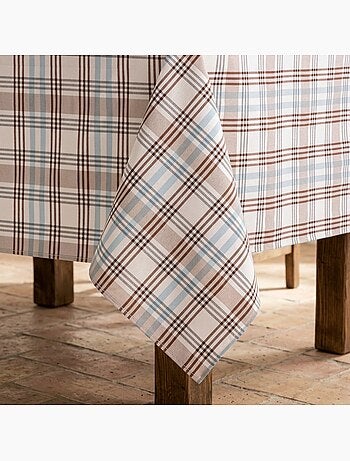Nappe antitache motif tartan, toucher et tombé naturels - Gamusi.