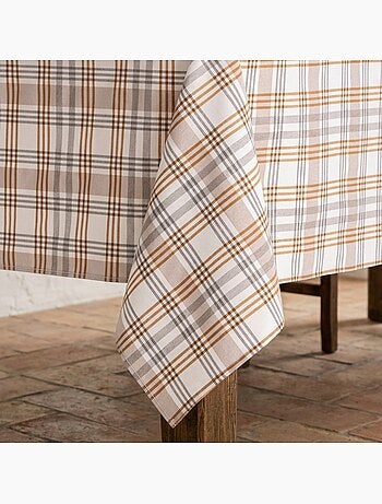 Nappe antitache motif tartan, toucher et tombé naturels - Gamusi.