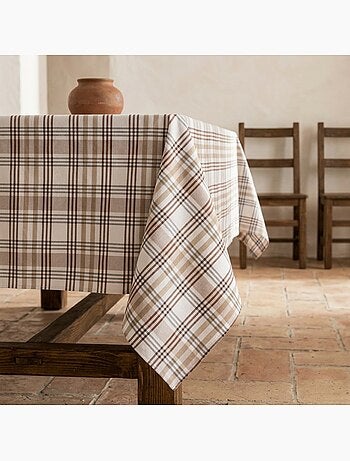 Nappe antitache motif tartan, toucher et tombé naturels - Gamusi.