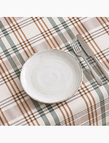 Nappe antitache motif tartan, toucher et tombé naturels - Gamusi.