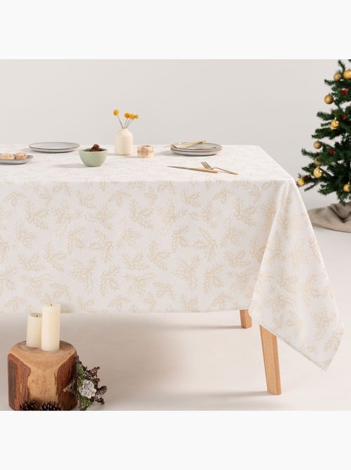 Nappe de noël en coton, branches de houx dorées en relief - gamusi - Kiabi