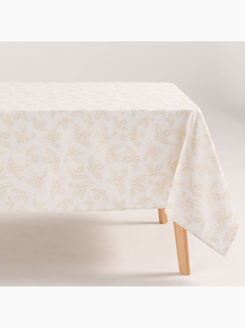 Nappe de noël en coton, branches de houx dorées en relief - gamusi - Kiabi