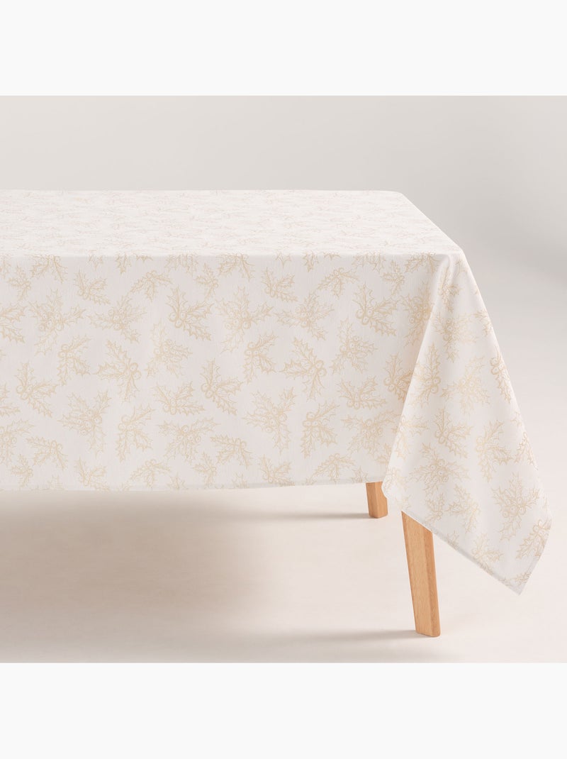 Nappe de noël en coton, branches de houx dorées en relief - gamusi Blanc Doré - Kiabi