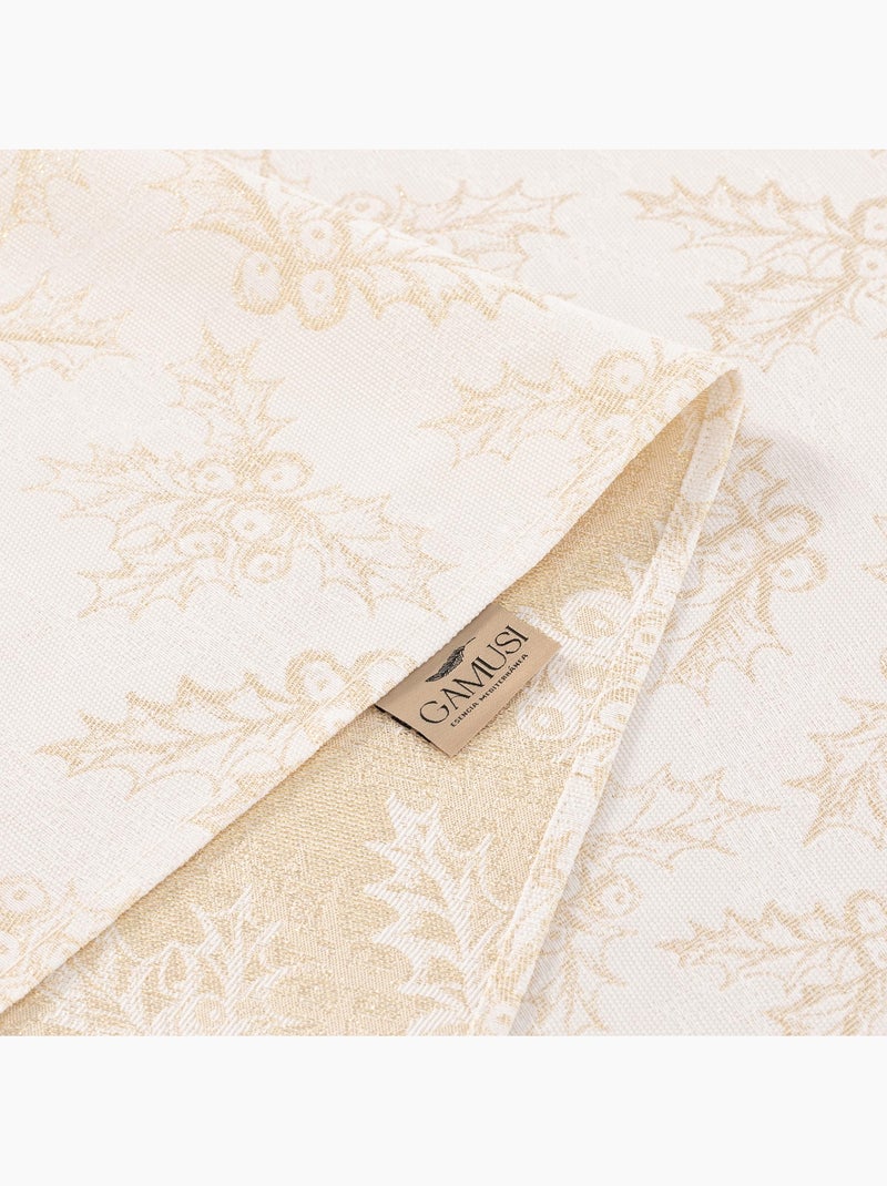 Nappe de noël en coton, branches de houx dorées en relief - gamusi Blanc Doré - Kiabi