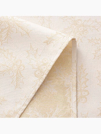 Nappe de noël en coton, branches de houx dorées en relief - gamusi