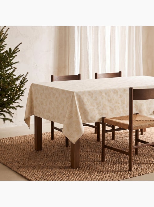 Nappe de noël en coton, branches de houx dorées en relief - gamusi - Kiabi