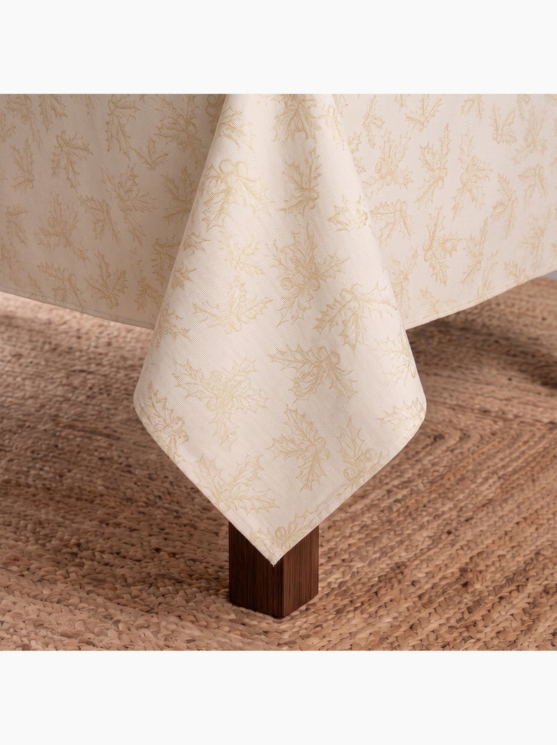 Nappe de noël en coton, branches de houx dorées en relief - gamusi Ecru - Kiabi