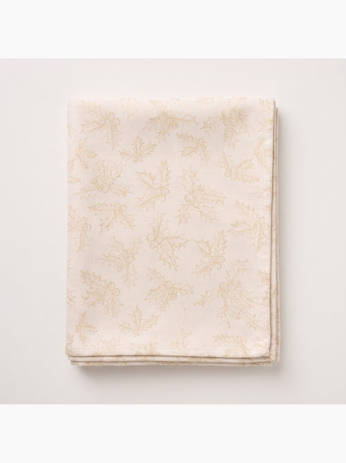 Nappe de noël en coton, branches de houx dorées en relief - gamusi - Kiabi