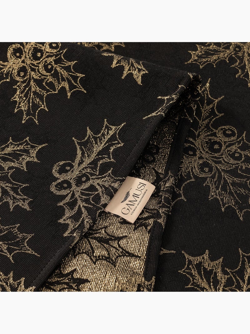 Nappe de noël en coton, branches de houx dorées en relief - gamusi Noir Doré - Kiabi