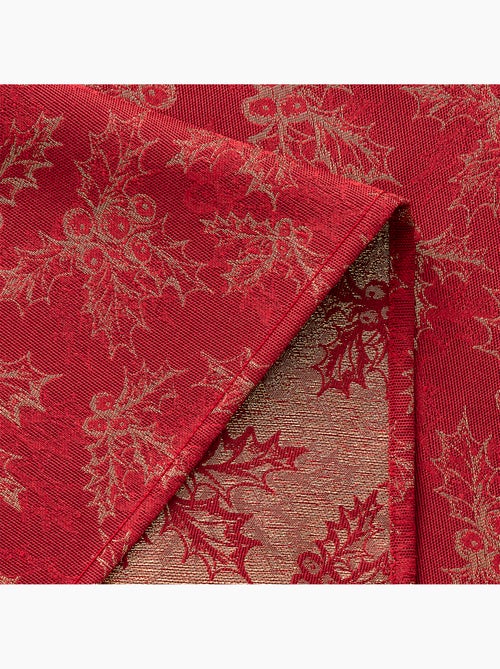 Nappe de noël en coton, branches de houx dorées en relief - gamusi - Kiabi