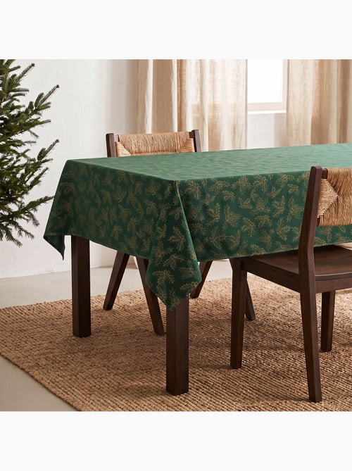 Nappe de noël en coton, branches de houx dorées en relief - gamusi - Kiabi