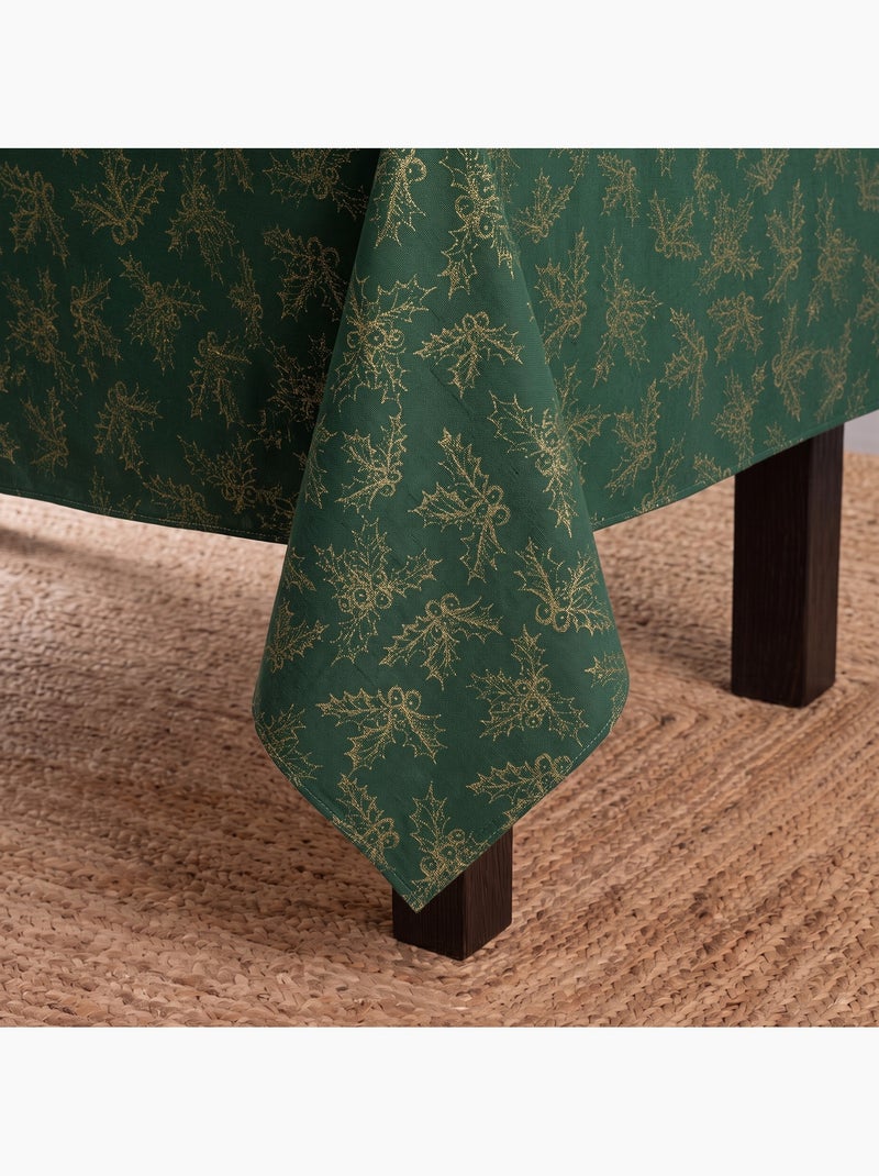 Nappe de noël en coton, branches de houx dorées en relief - gamusi Vert - Kiabi