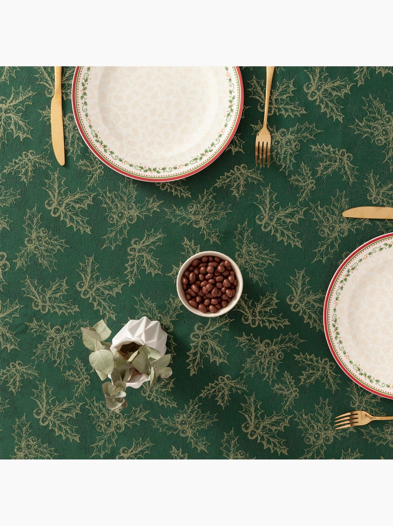 Nappe de noël en coton, branches de houx dorées en relief - gamusi Vert - Kiabi