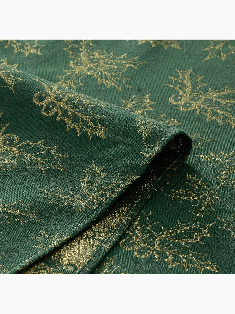 Nappe de noël en coton, branches de houx dorées en relief - gamusi Vert - Kiabi
