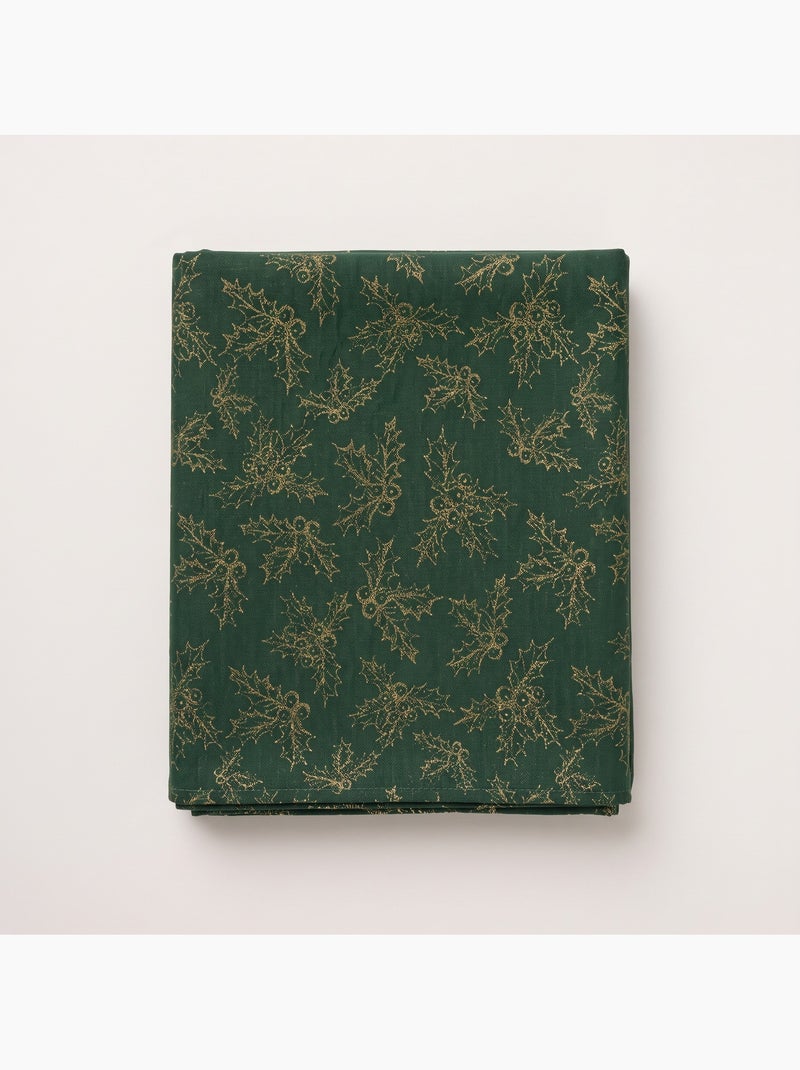Nappe de noël en coton, branches de houx dorées en relief - gamusi Vert - Kiabi