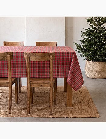 Nappe de noël en coton, fil doré en relief, carreaux tartan - gamusi