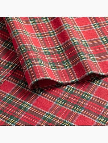 Nappe de noël en coton, fil doré en relief, carreaux tartan - gamusi