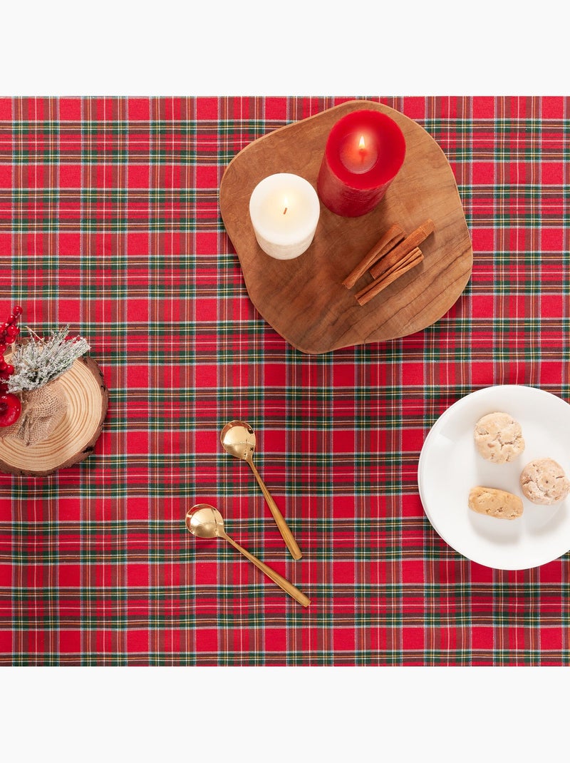 Nappe de noël en coton, fil doré en relief, carreaux tartan - gamusi Rouge - Kiabi