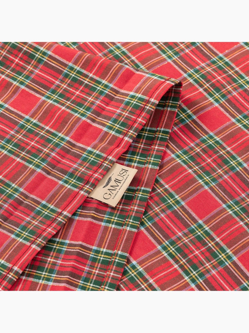 Nappe de noël en coton, fil doré en relief, carreaux tartan - gamusi Rouge - Kiabi
