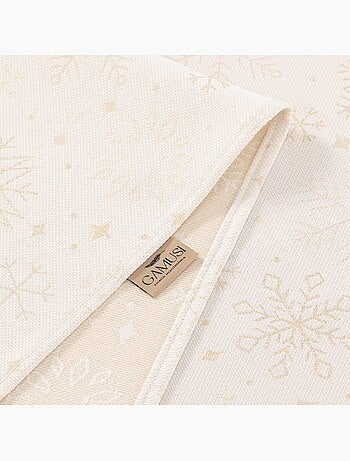 Nappe de noël en coton, flocons de neige dorés en relief - gamusi