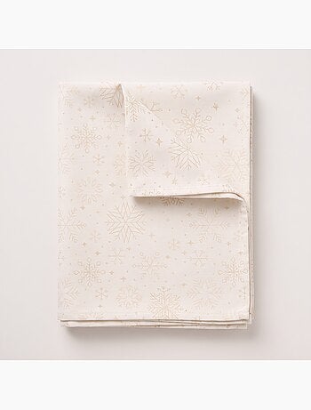 Nappe de noël en coton, flocons de neige dorés en relief - gamusi