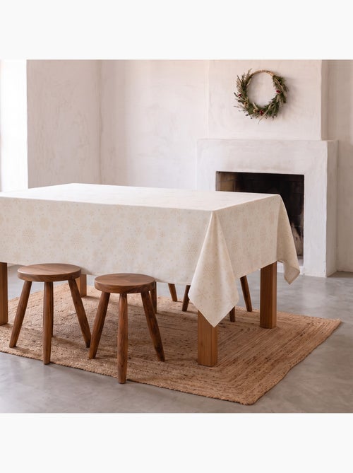 Nappe de noël en coton, flocons de neige dorés en relief - gamusi - Kiabi