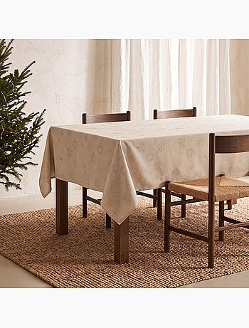 Nappe de noël en coton, flocons de neige dorés en relief - gamusi