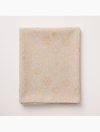 Nappe de noël en coton, flocons de neige dorés en relief - gamusi