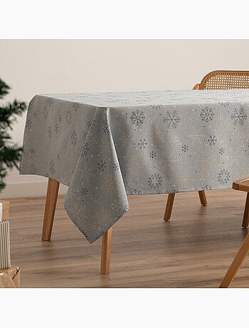 Nappe de noël en coton, flocons de neige dorés en relief - gamusi