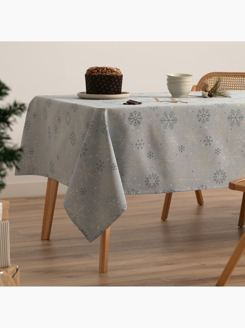 Nappe de noël en coton, flocons de neige dorés en relief - gamusi Bleu Doré - Kiabi